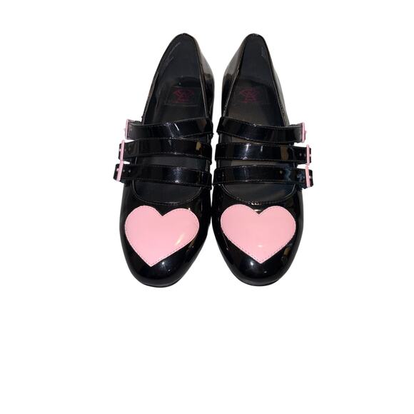 Strange cvlt Shoes - Strange Cvlt Eloise Heart Heels in black and pink size 8